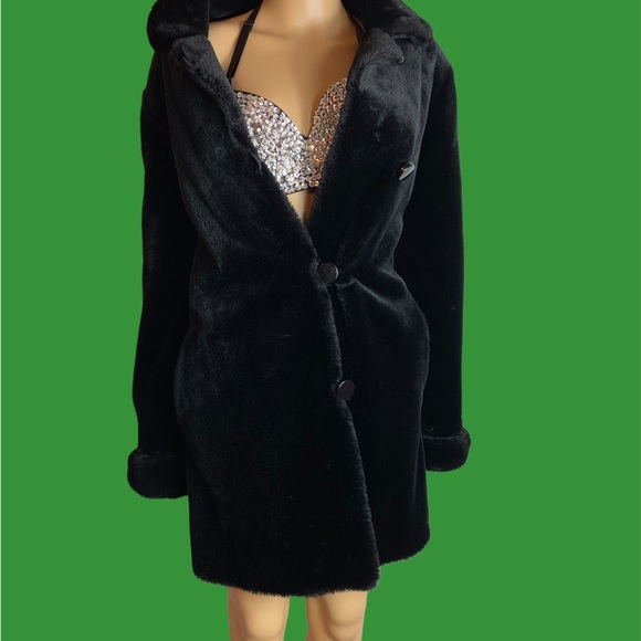 Gallery Petite mod-acrylic faux fur button up swing jacket size M, made in USA - Picture 8 of 11